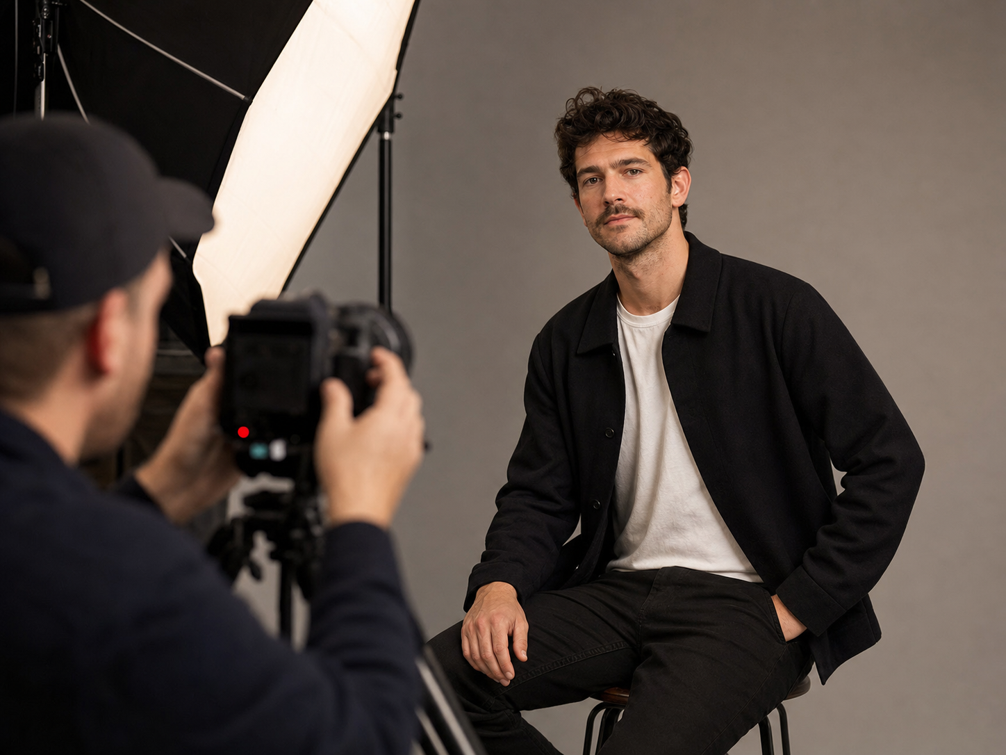 Séance portrait studio avec éclairage softbox